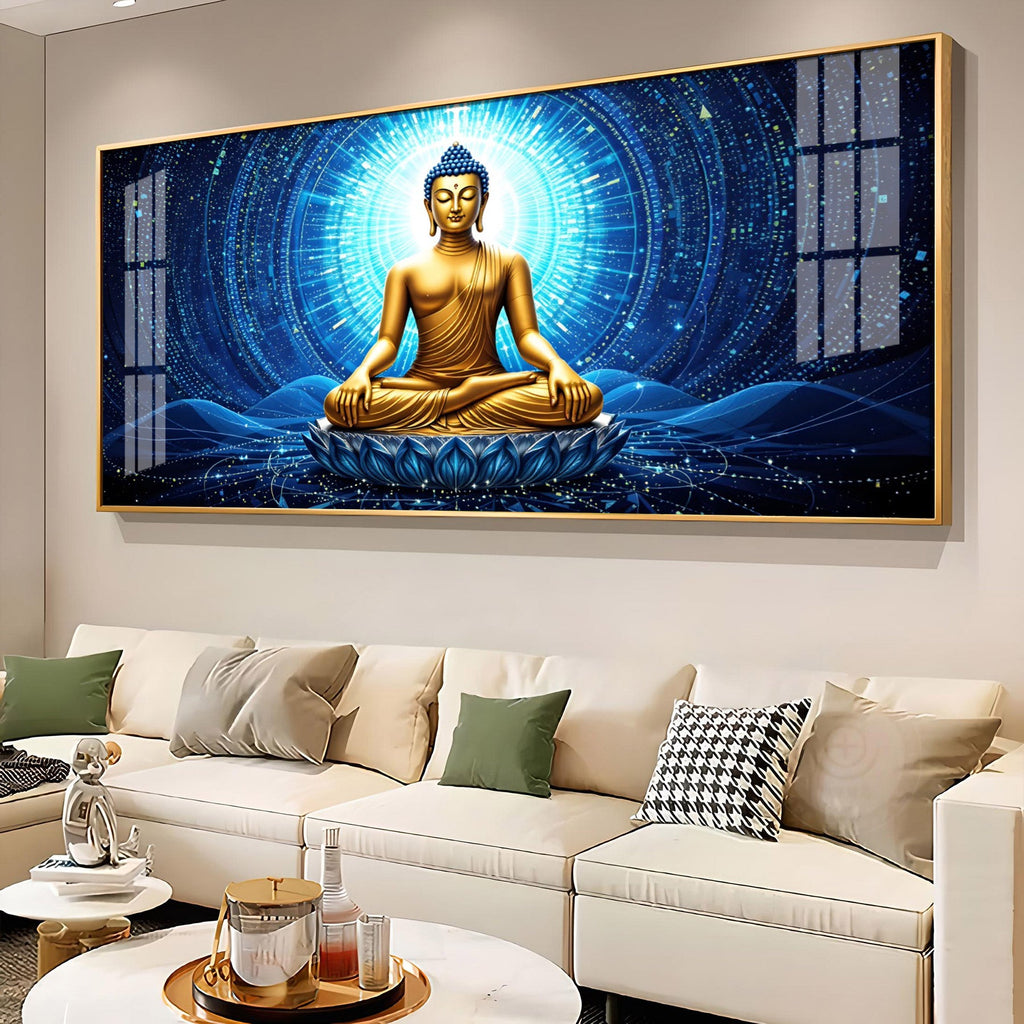 Buddha Bliss In Blue Aura Premium Acrylic Horizontal Wall Art