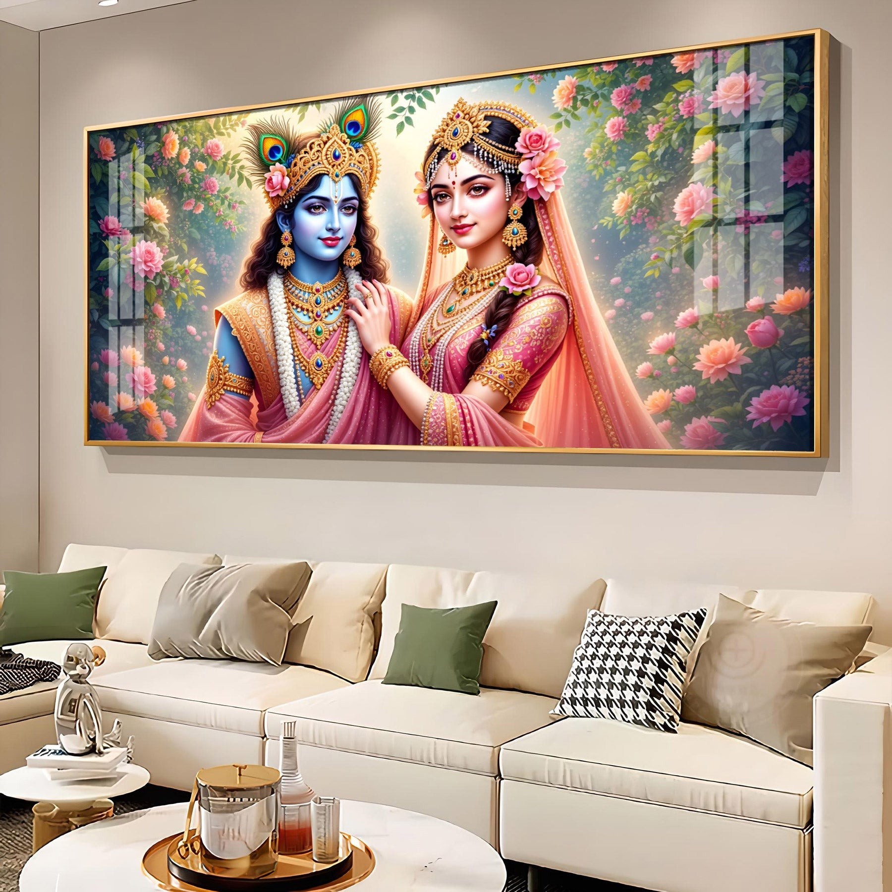 Radha Rani With Krishna Premium Acrylic Horizontal Wall Art