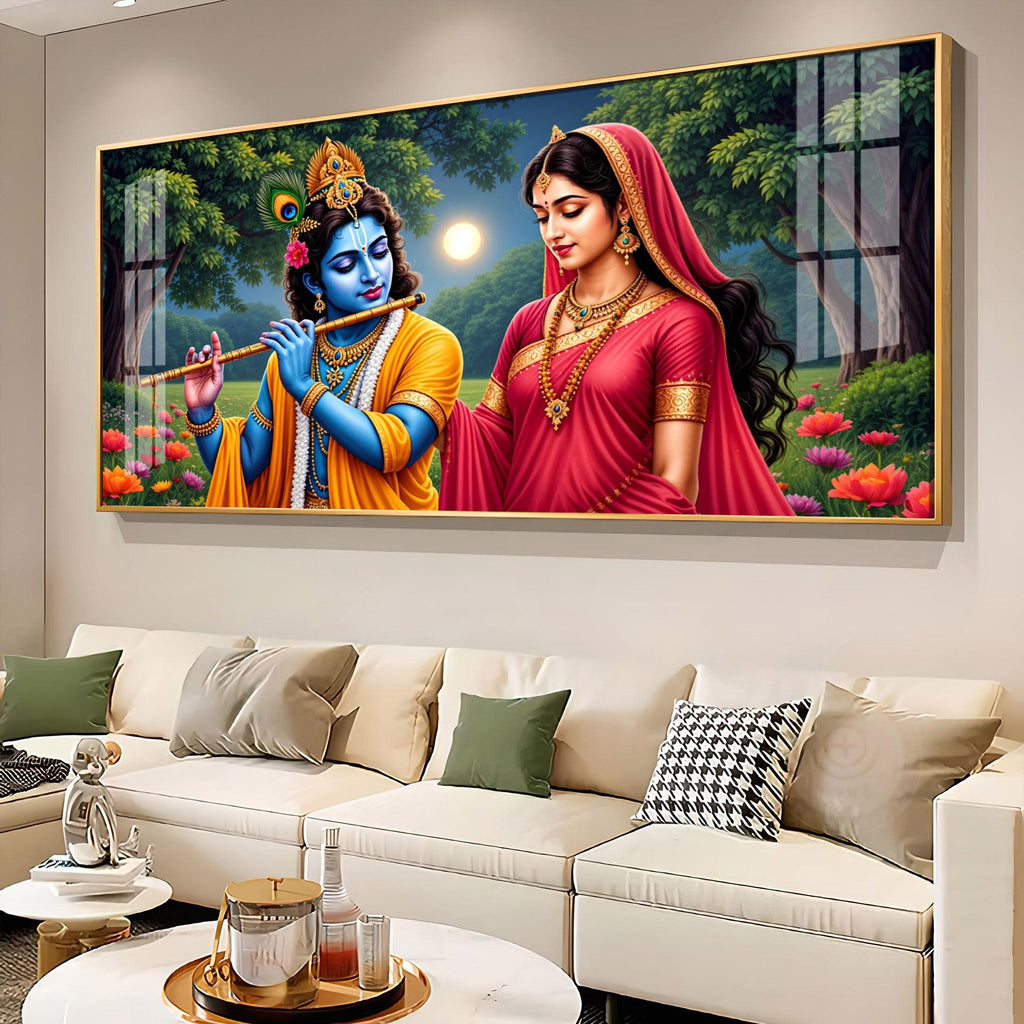 Krishna and Radha Mural Premium Acrylic Horizontal Wall Art