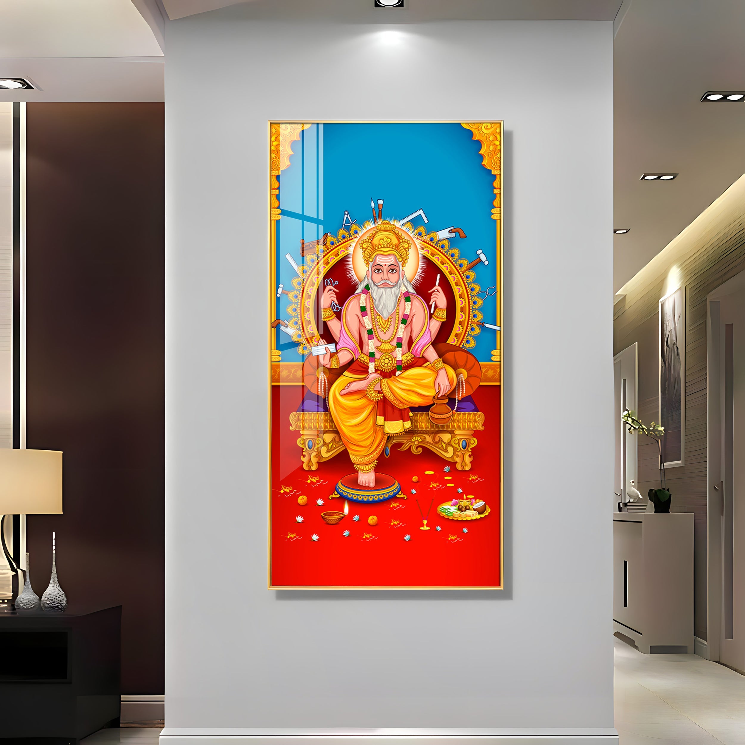 Lord Vishwakarma Premium Acrylic Vertical Wall Art