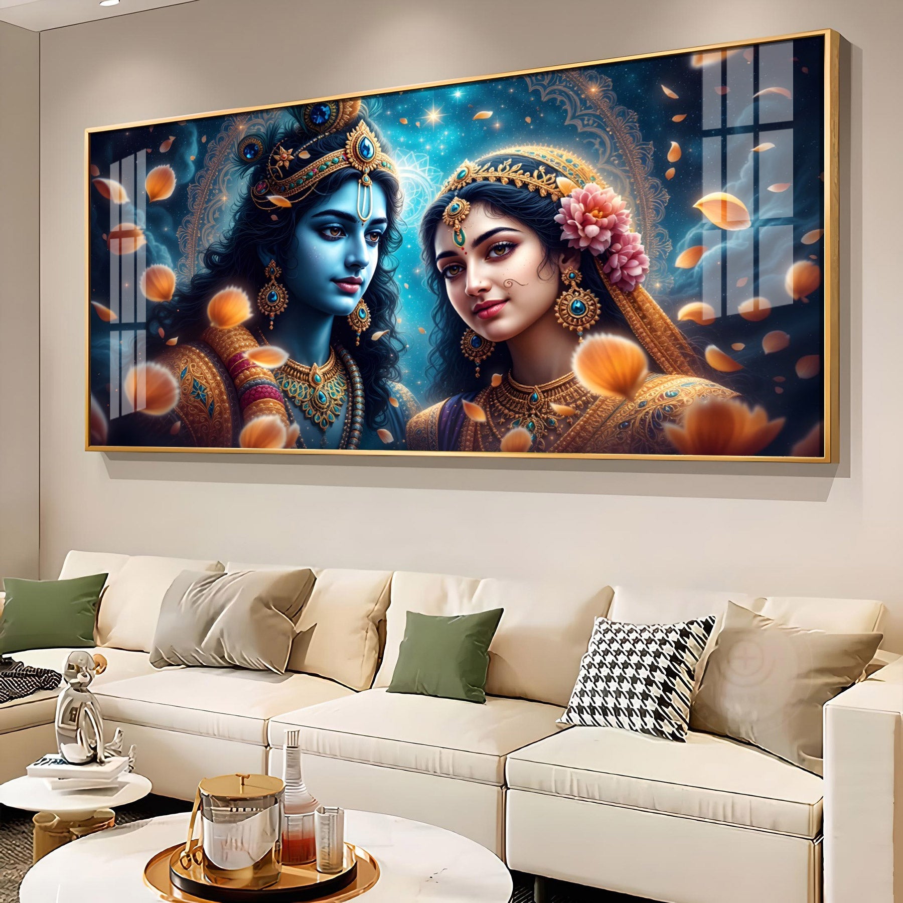 Beautiful Radha With Krishna Premium Acrylic Horizontal Wall Art