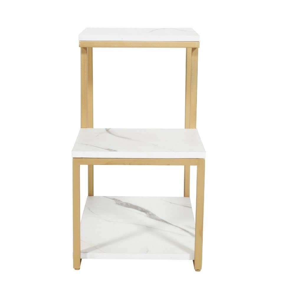 3 - Tier Modern Side Table with Storage Shelf with Golden Metal Finish - Decor Smart