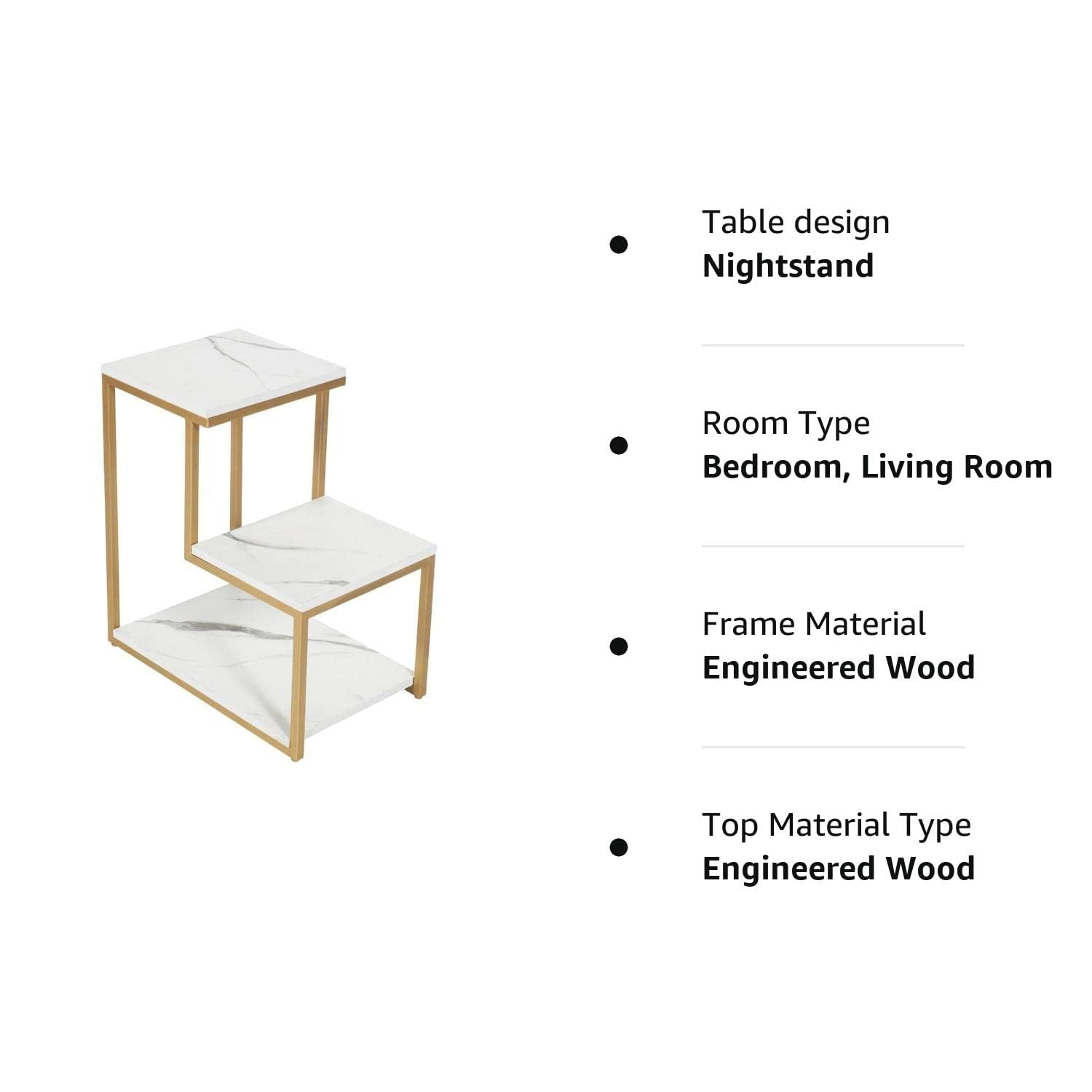3 - Tier Modern Side Table with Storage Shelf with Golden Metal Finish - Decor Smart