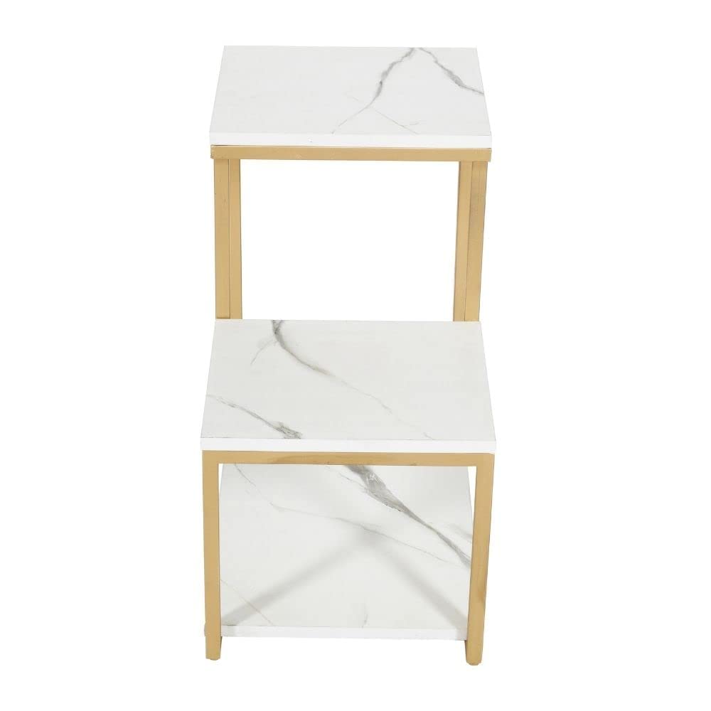 3 - Tier Modern Side Table with Storage Shelf with Golden Metal Finish - Decor Smart