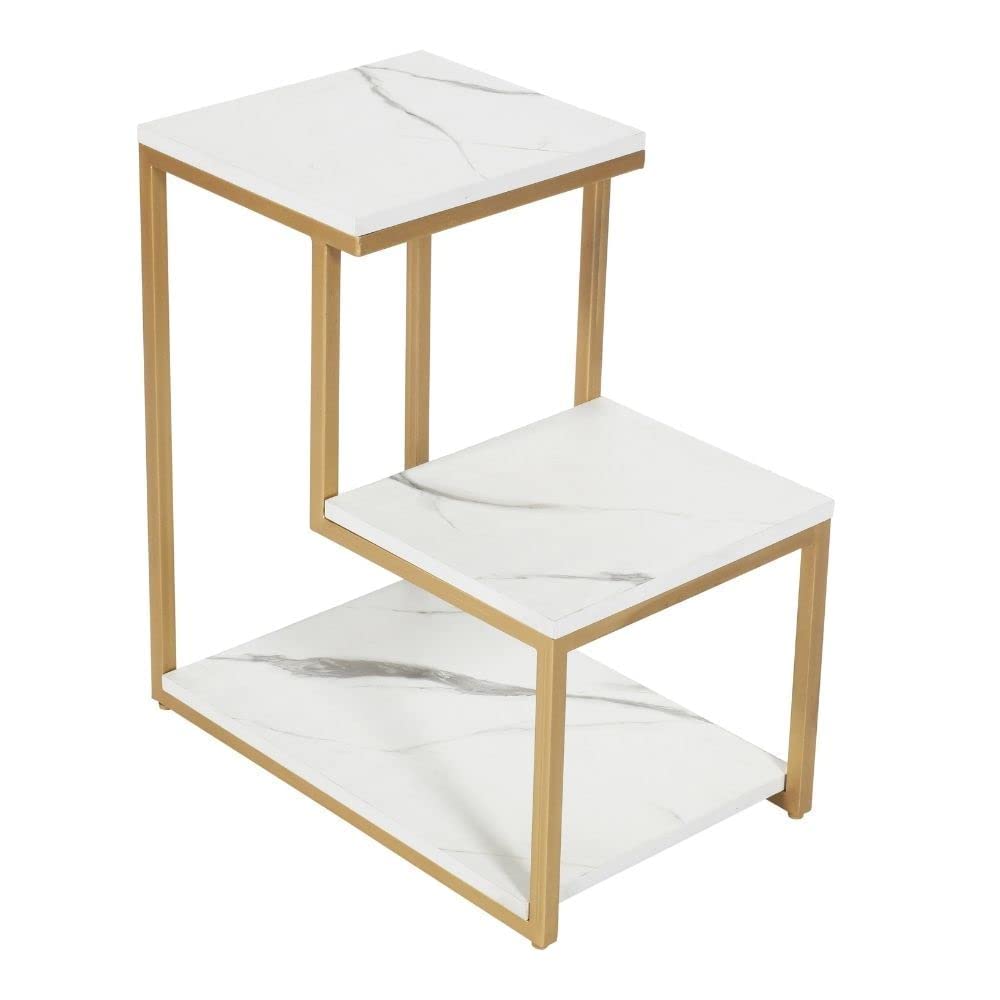 3 - Tier Modern Side Table with Storage Shelf with Golden Metal Finish - Decor Smart