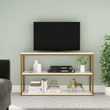 3 - Tier White Marble Console Table with Golden Finish - Decor Smart