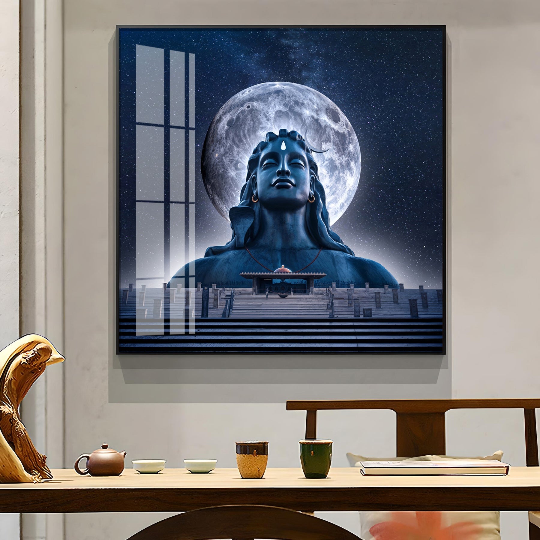 Moon Behind Mahadev Premium Acrylic Square Wall Art