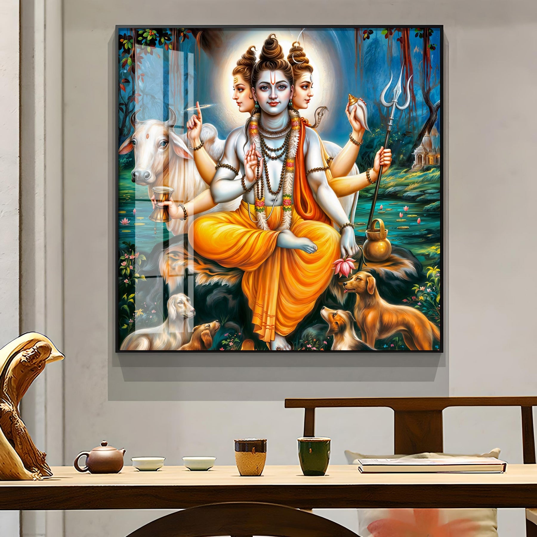 Lord Dattatreya Premium Acrylic Square Wall Art