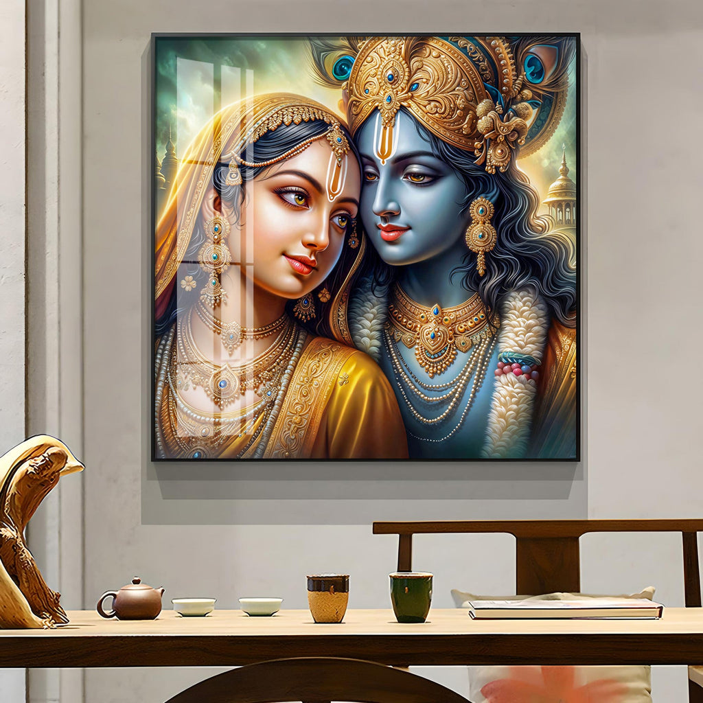 Radha And Krishna Melody Of Heart Premium Acrylic Square Wall Art