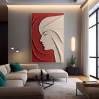 Elegant Woman Silhouette Minimal 3D Wall Art Red Beige