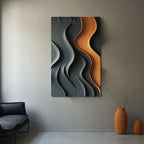 Flowing Curves Grey and Gold Modern 3D Wall Art