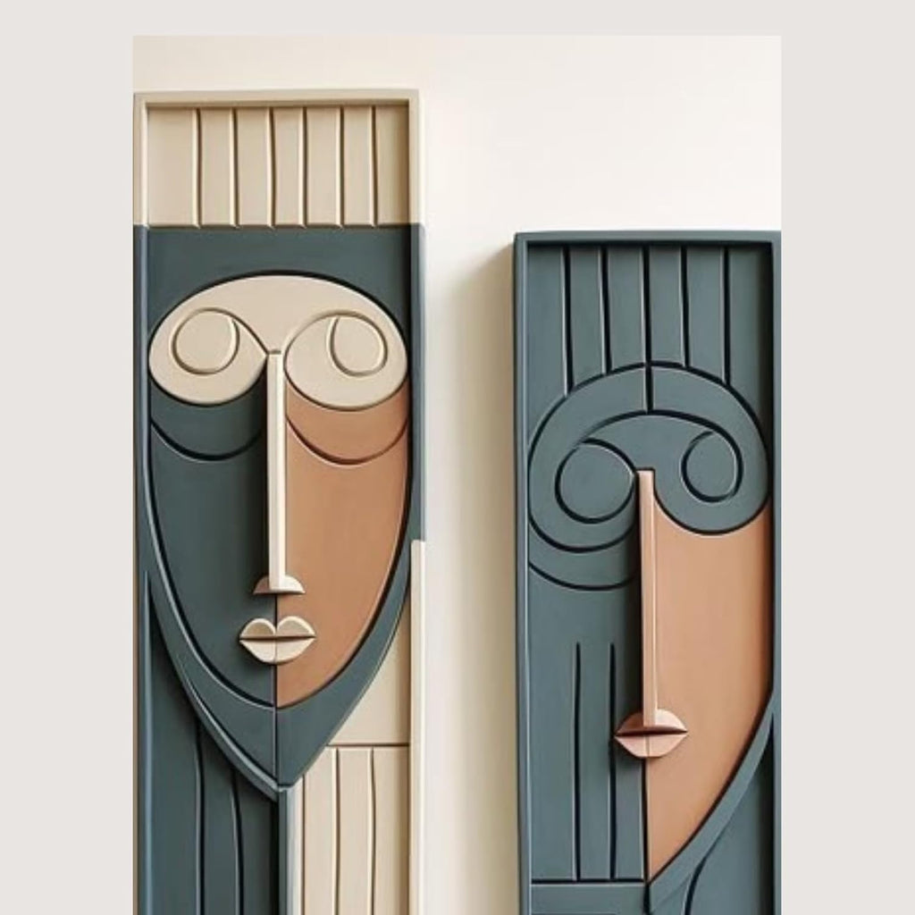 Twin Faces Modern 3D Wall Sculpture in Frames