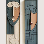 Twin Faces Modern 3D Wall Sculpture in Frames