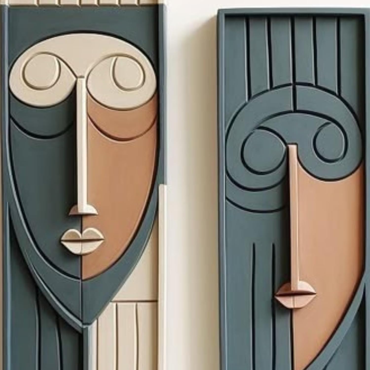 Twin Faces Modern 3D Wall Sculpture in Frames
