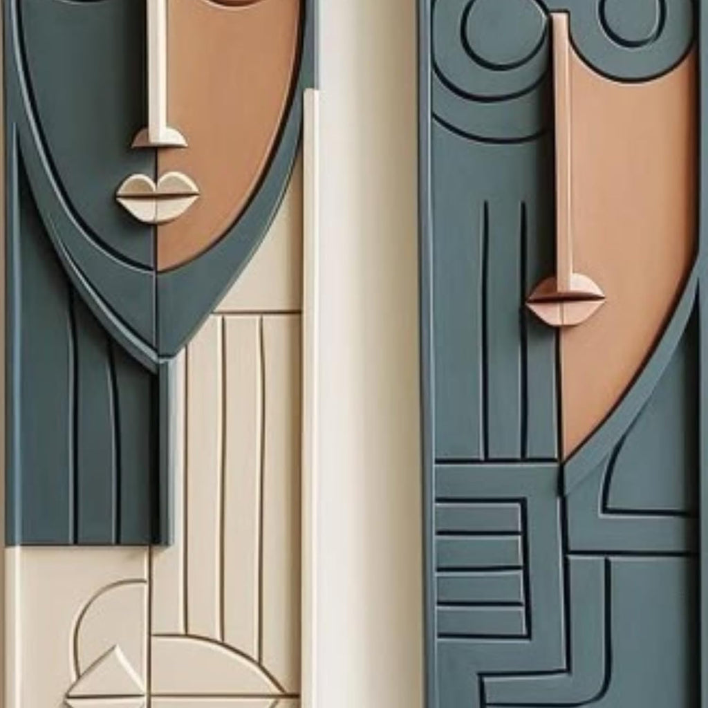 Twin Faces Modern 3D Wall Sculpture in Frames