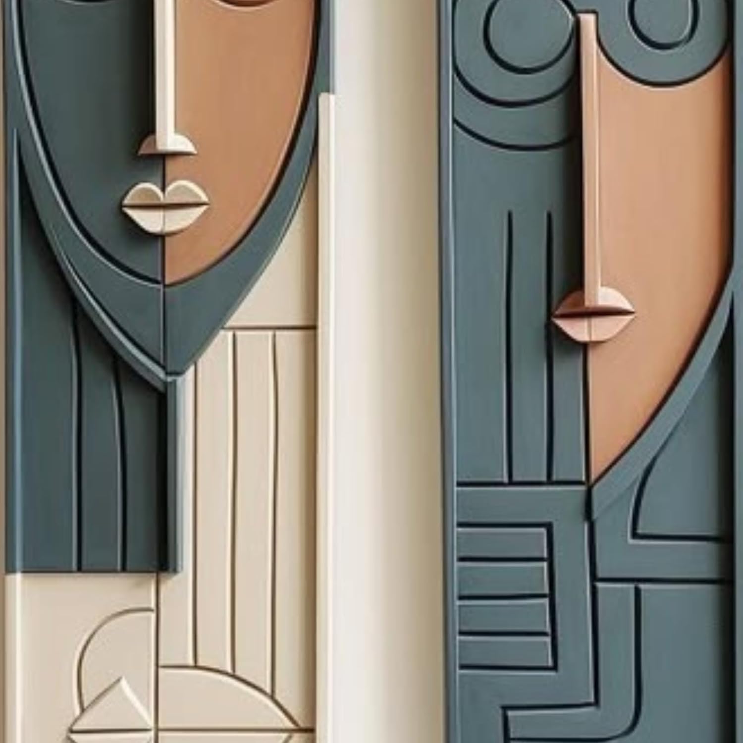 Twin Faces Modern 3D Wall Sculpture in Frames