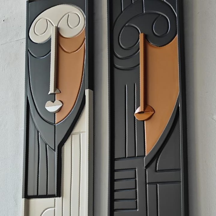 Twin Faces Modern 3D Wall Sculpture in Frames