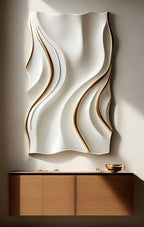 Calm White Waves with Gold Lines 3D Wall Art