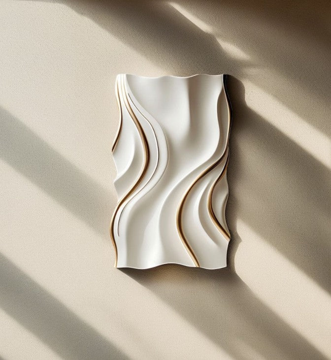 Calm White Waves with Gold Lines 3D Wall Art