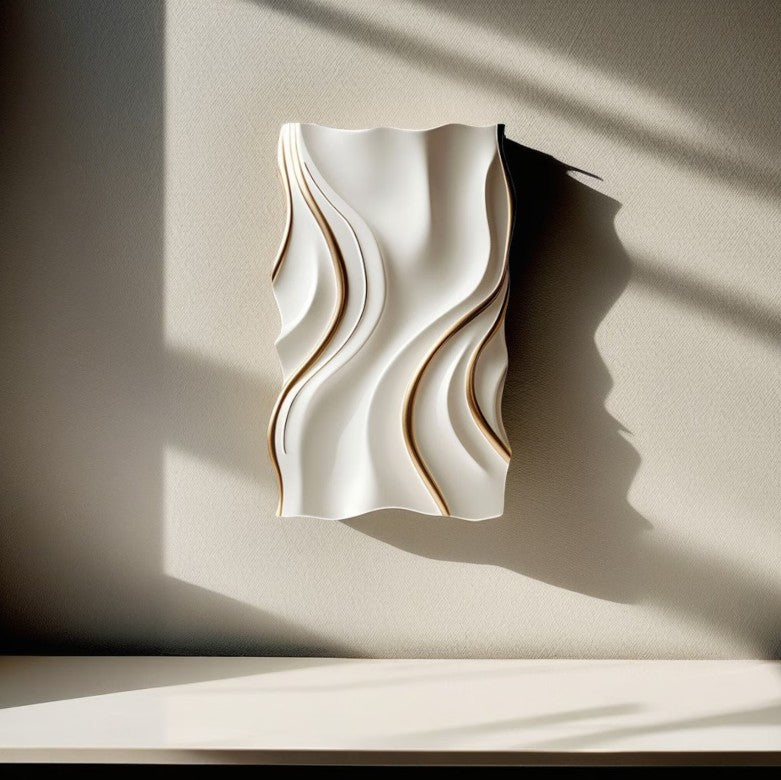 Calm White Waves with Gold Lines 3D Wall Art