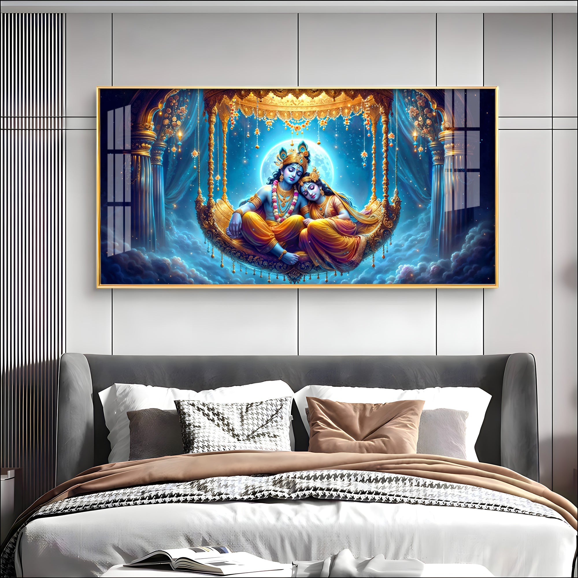 Krishna and Radha Harmony Premium Acrylic Horizontal Wall Art