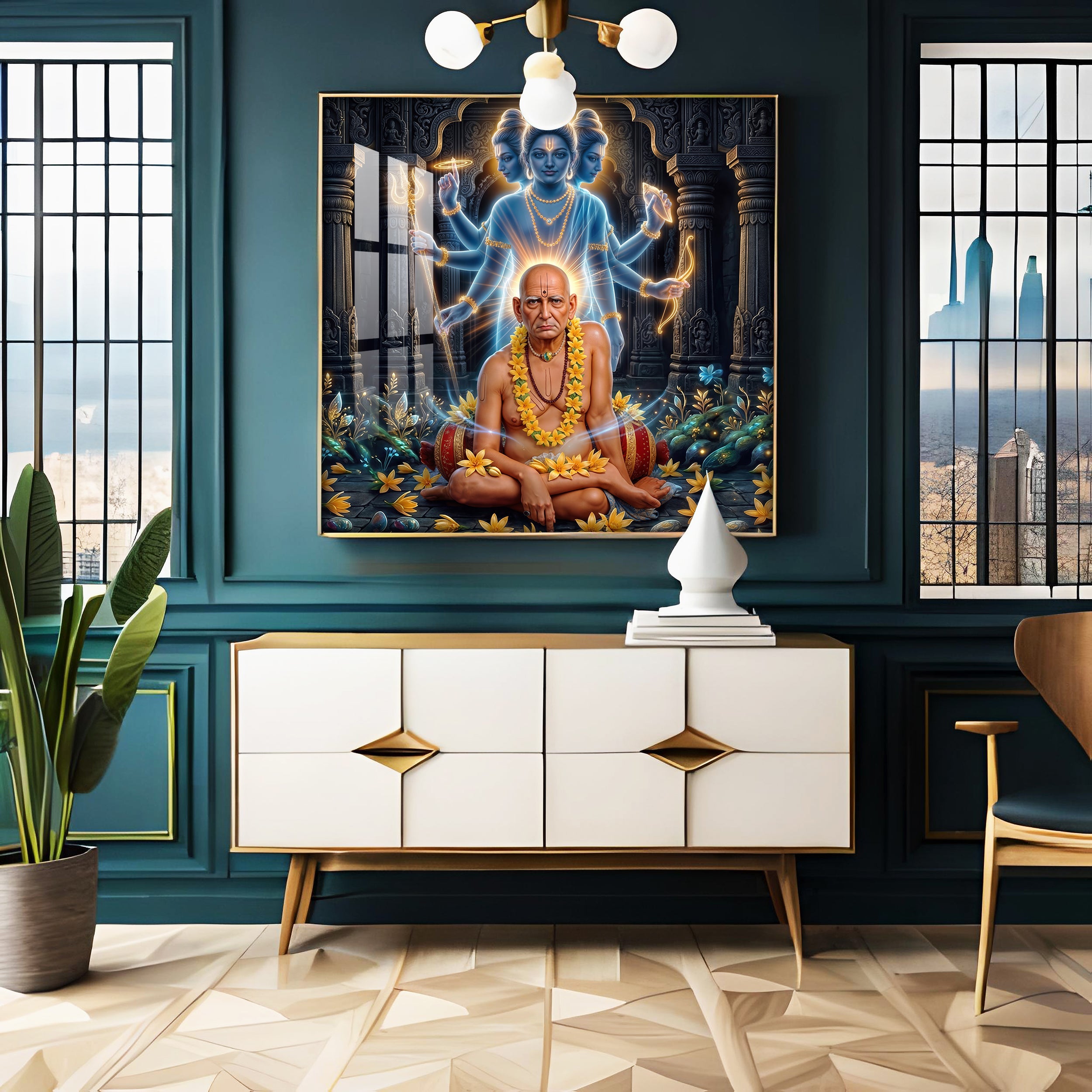 Divine Swami Samarth Premium Acrylic Square Wall Art
