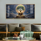 Meditating Buddha In Night Premium Acrylic Horizontal Wall Art
