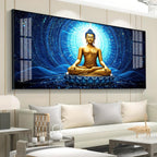 Buddha Bliss In Blue Aura Premium Acrylic Horizontal Wall Art