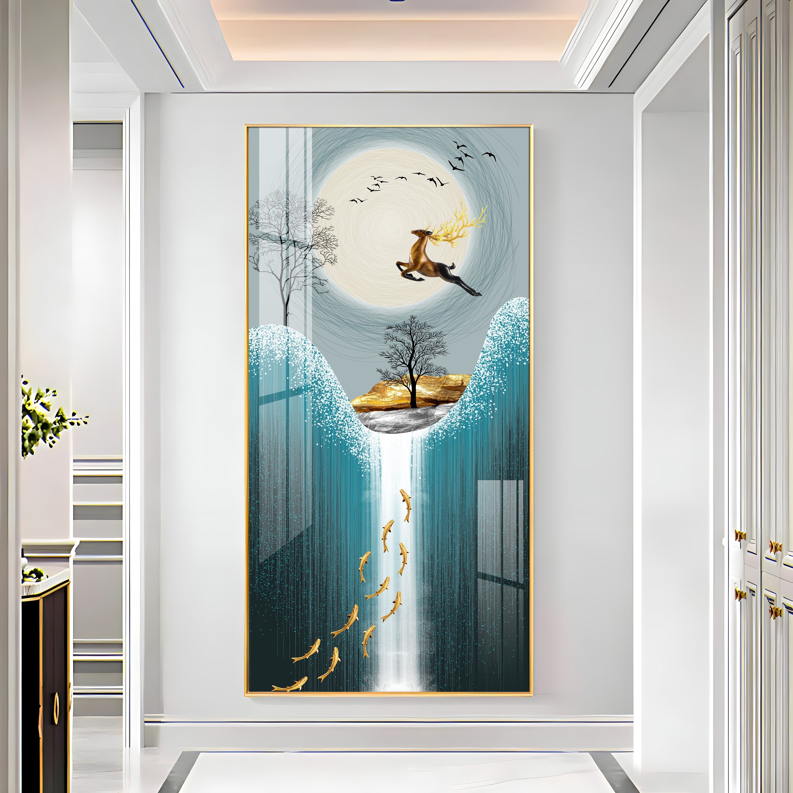 Jolly Jumping Deer Premium Vertical Acrylic Wall Art