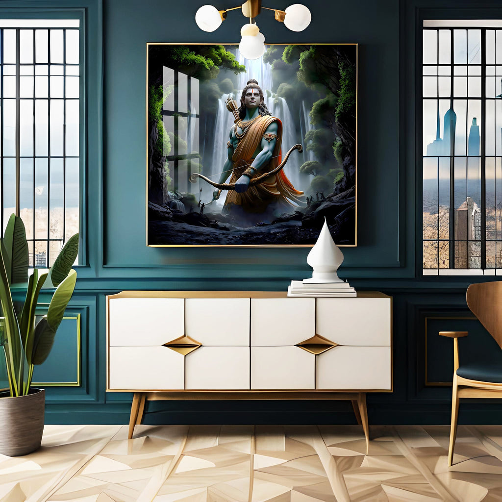 Shree Ram With Bow & Arrow Premium Acrylic Square Wall Art