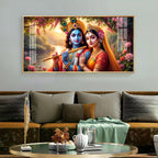 Radha With Krishna Playing Flute Premium Acrylic Horizontal Wall Art