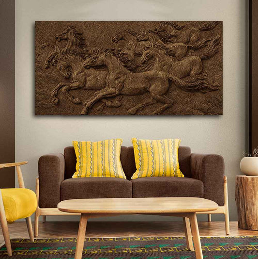3D Seven Horses Running Premium Wall Painting - Decor Smart