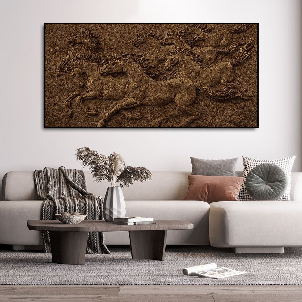 3D Seven Horses Running Premium Wall Painting - Decor Smart