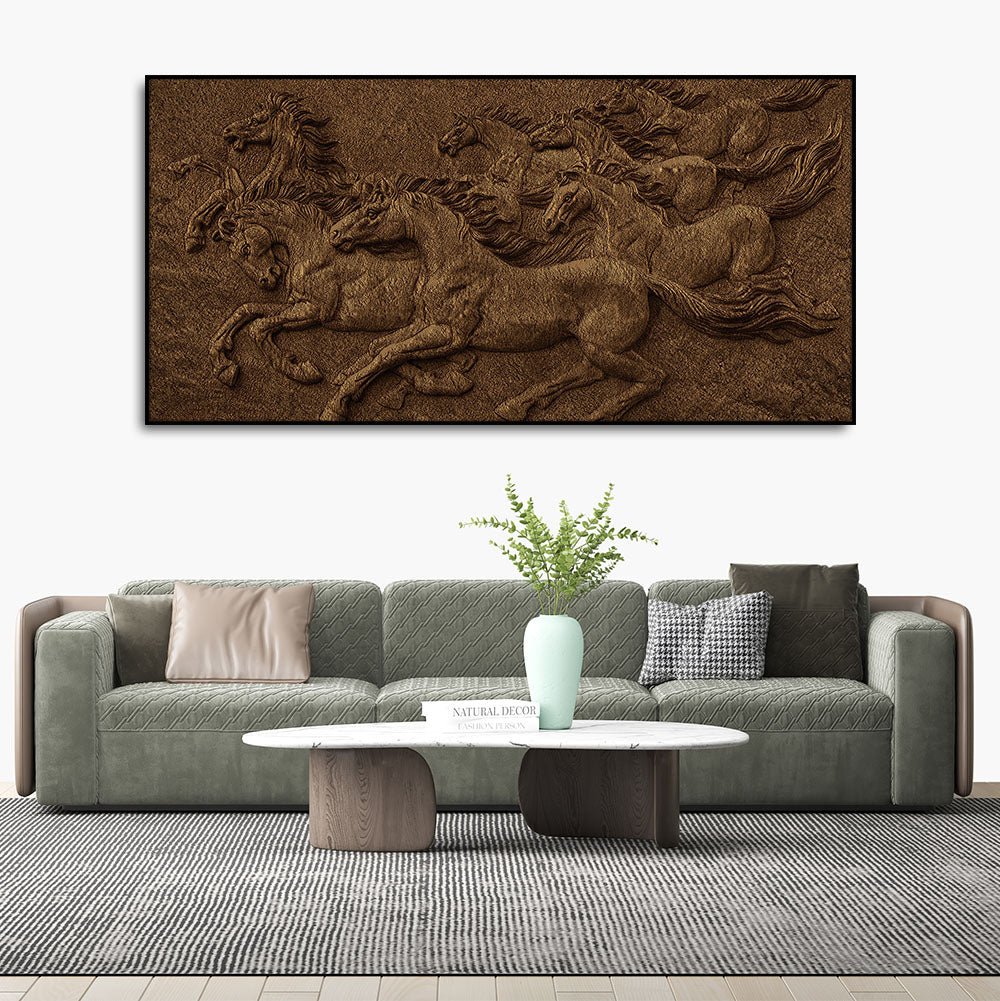 3D Seven Horses Running Premium Wall Painting - Decor Smart