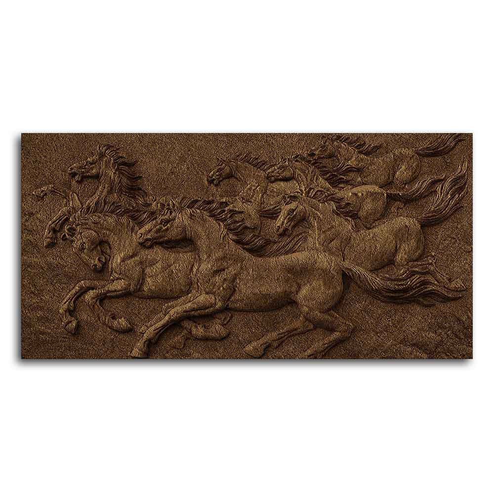 3D Seven Horses Running Premium Wall Painting - Decor Smart