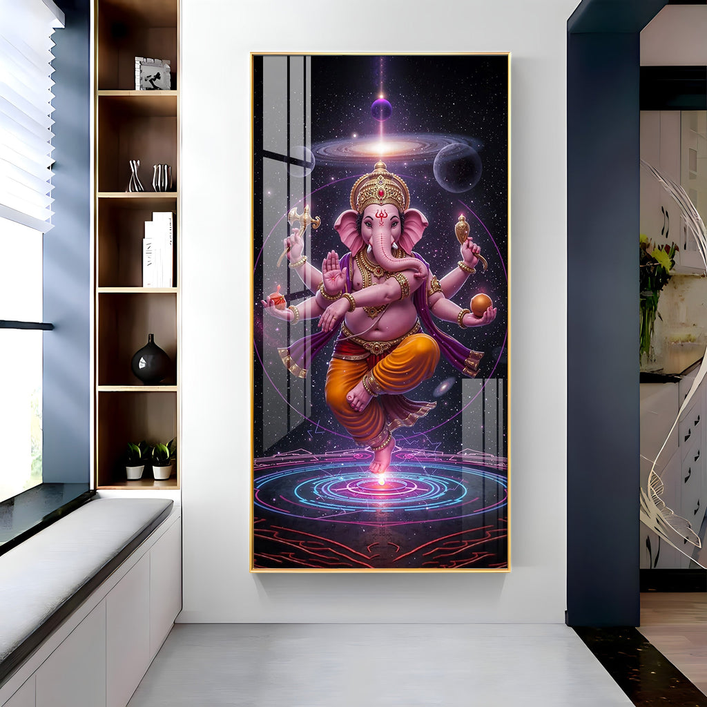 Ganesha's Celestial Embrace Premium Acrylic Vertical Wall Art