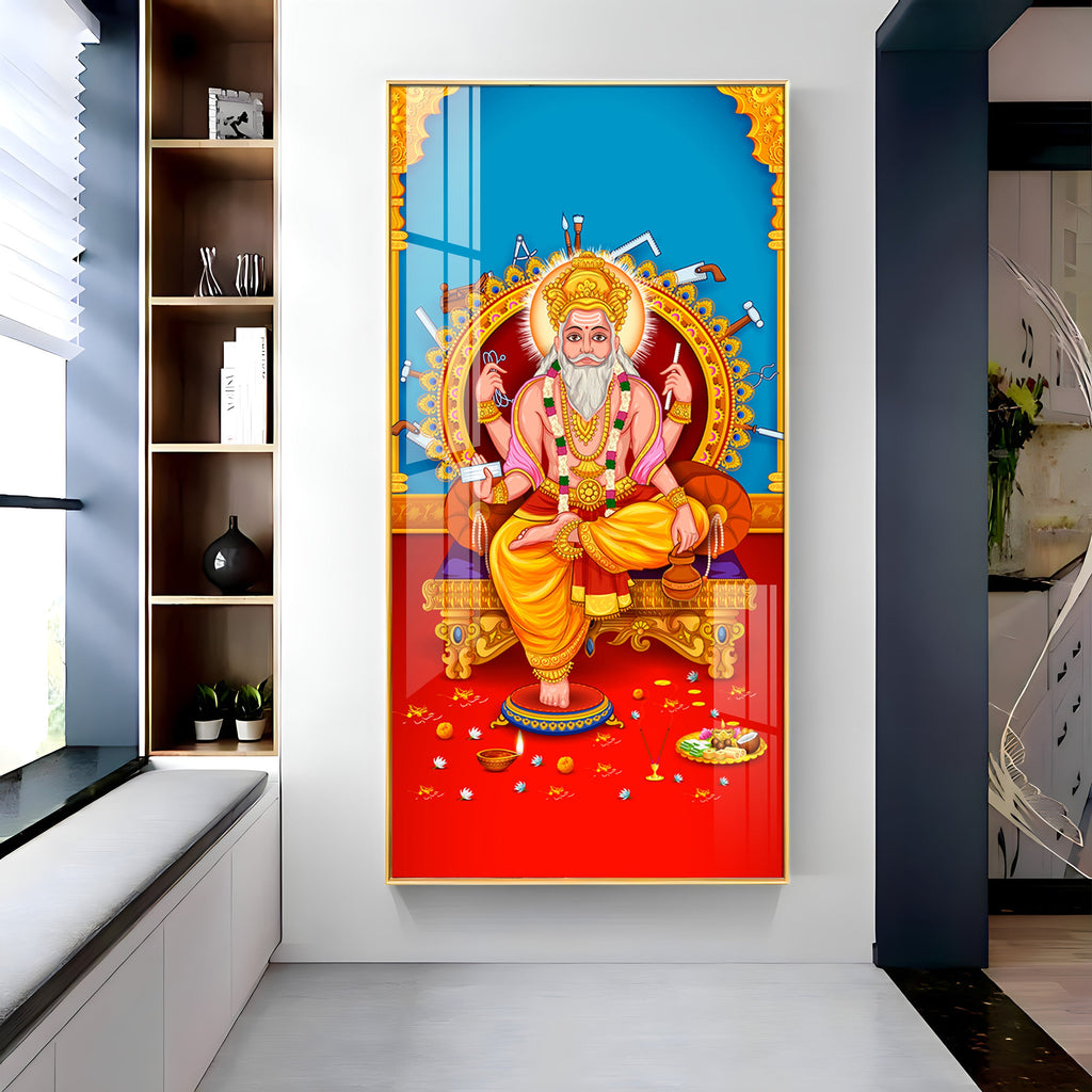 Lord Vishwakarma Premium Acrylic Vertical Wall Art