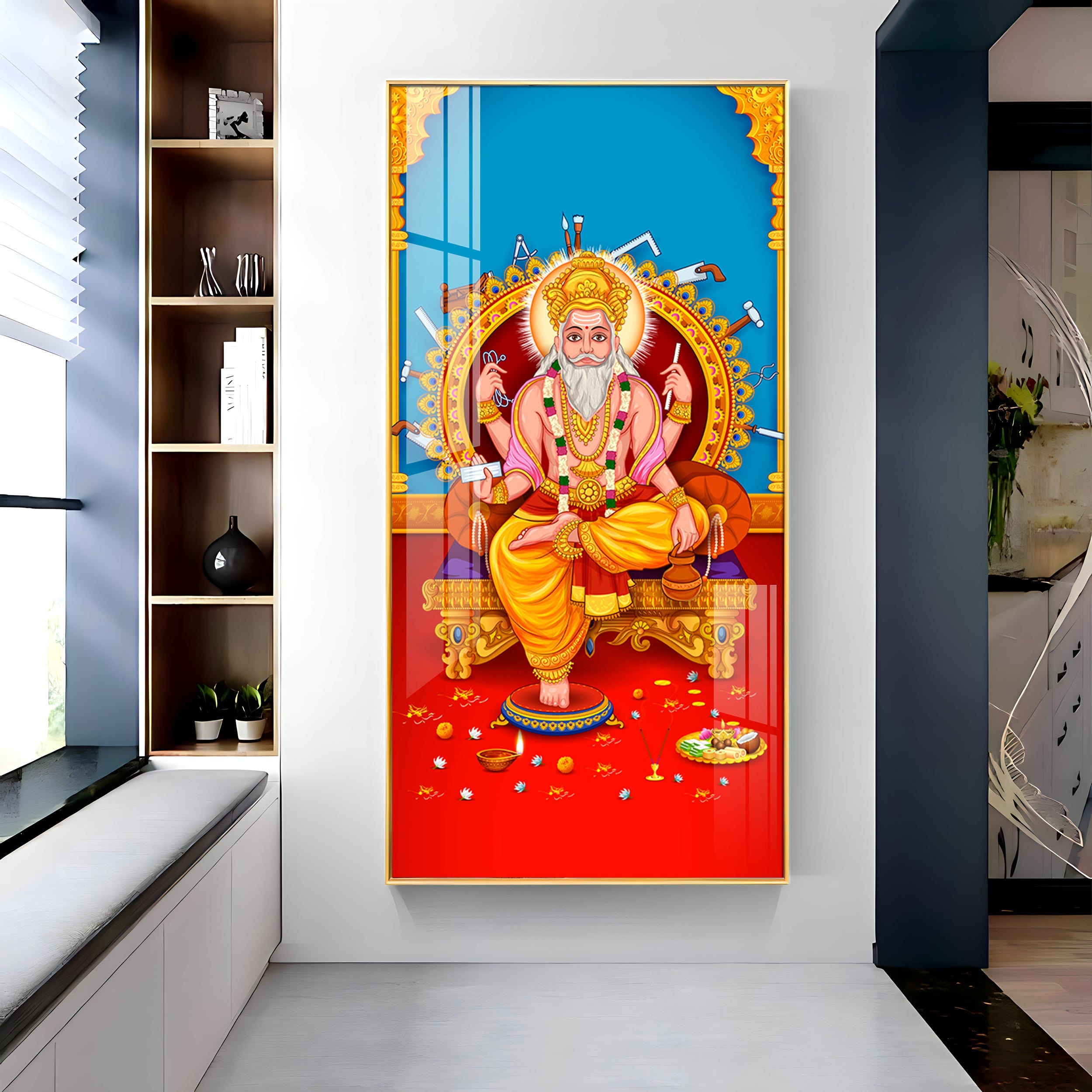 Lord Vishwakarma Premium Acrylic Vertical Wall Art