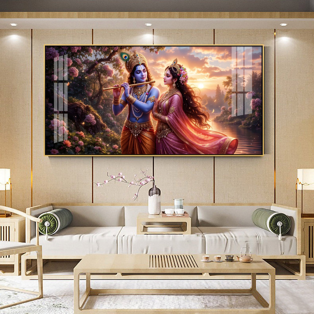Radha Krishna Divine Love In Nature Premium Acrylic Horizontal Wall Art