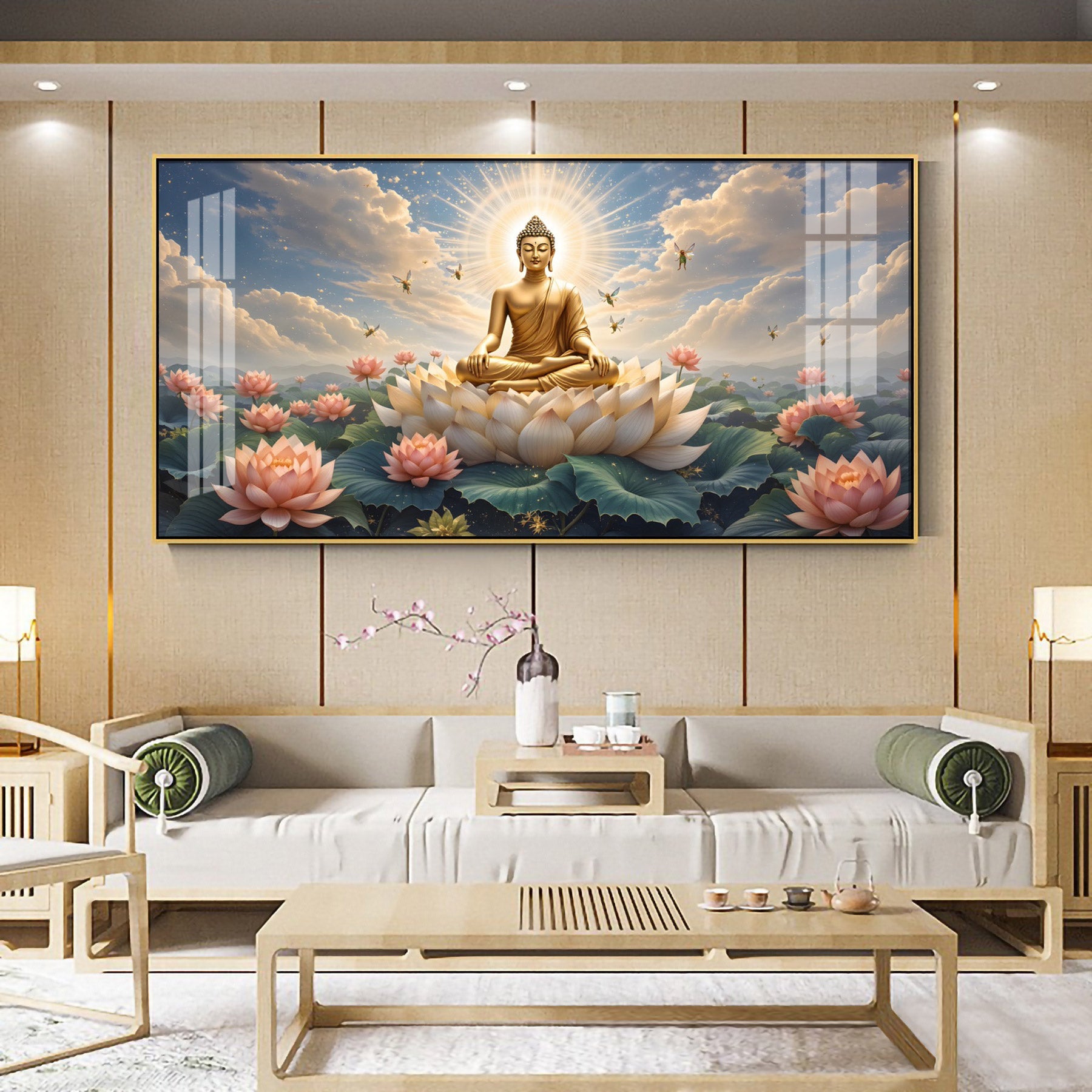 Peaceful Buddha On Lotus Premium Acrylic Horizontal Wall Art