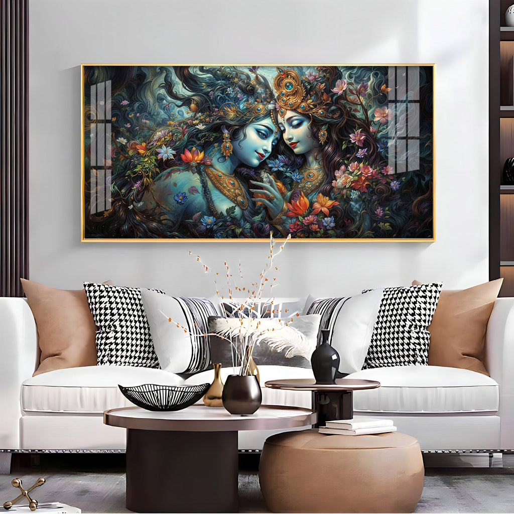 Mystical Love Of Radha Krishna Premium Acrylic Horizontal Wall Art