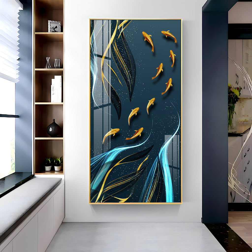 Golden Koi Fish Premium Acrylic Vertical Wall Art