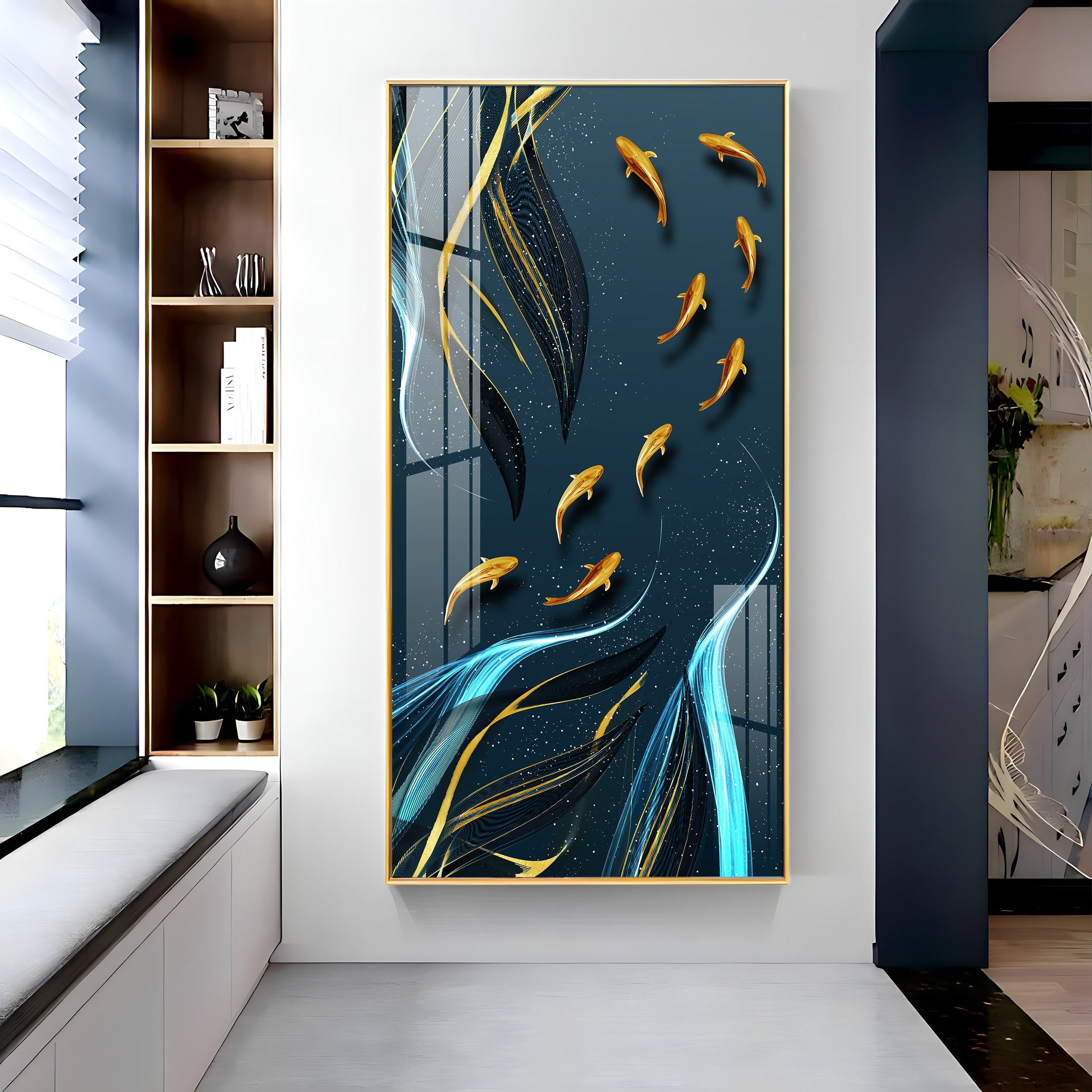 Golden Koi Fish Premium Acrylic Vertical Wall Art