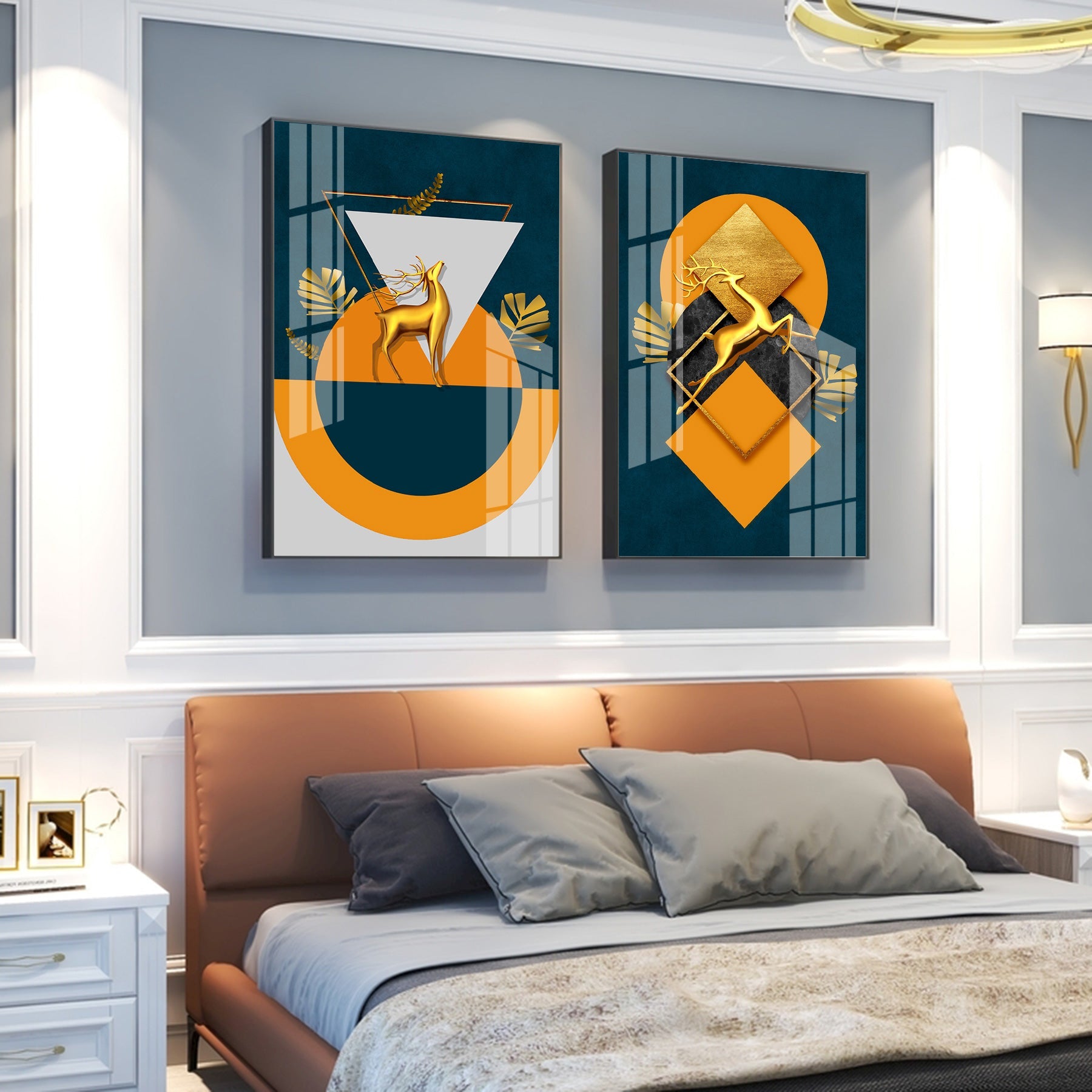 Geometric Splendor Premium Acrylic Vertical Wall Art (Set Of 2)