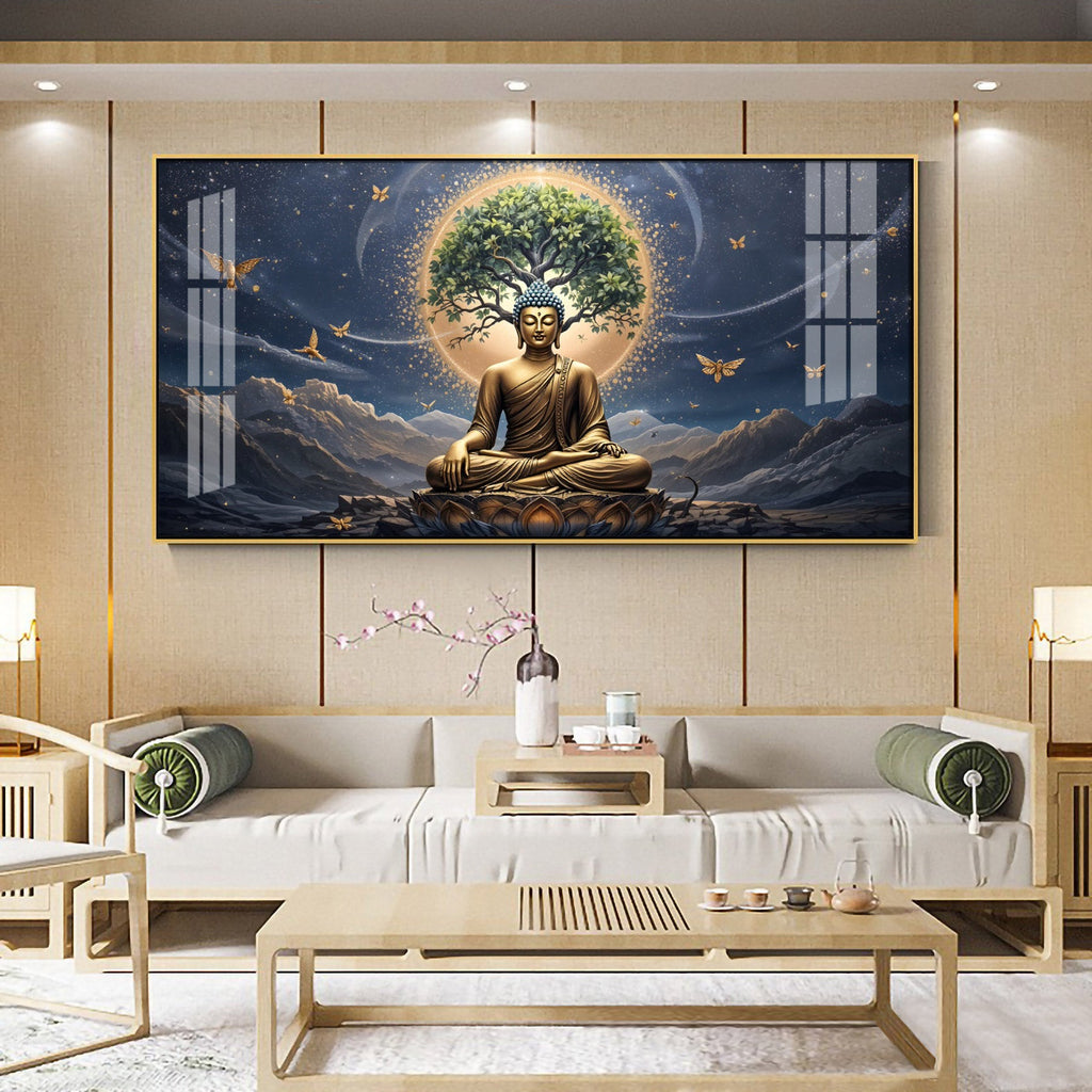 Meditating Buddha In Night Premium Acrylic Horizontal Wall Art
