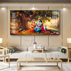 Radha Krishna In Sunset Forest Premium Acrylic Horizontal Wall Art