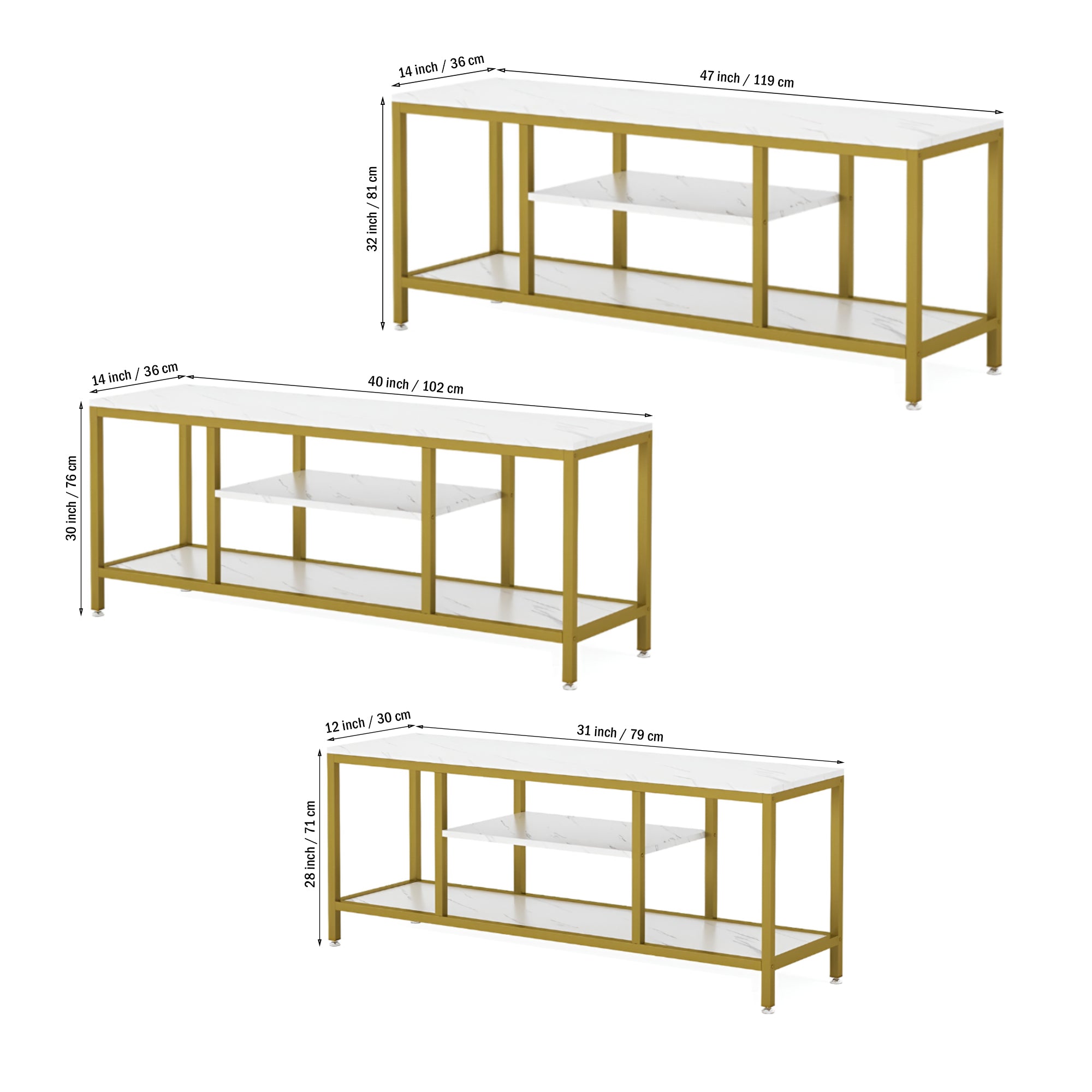 5 - Tier Rectangle White Marble Gold Entryway Console Table - Decor Smart