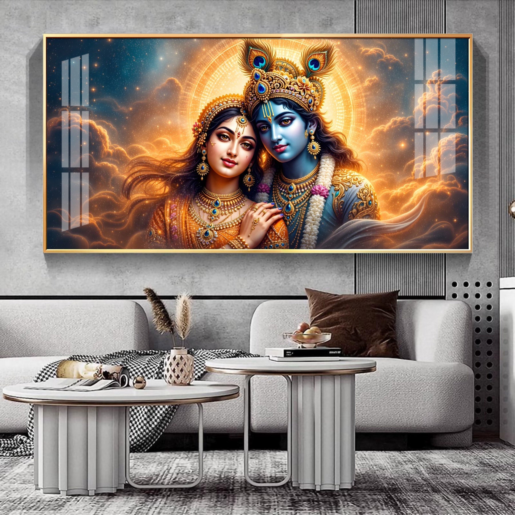 Divine Radha With Krishna Premium Acrylic Horizontal Wall Art