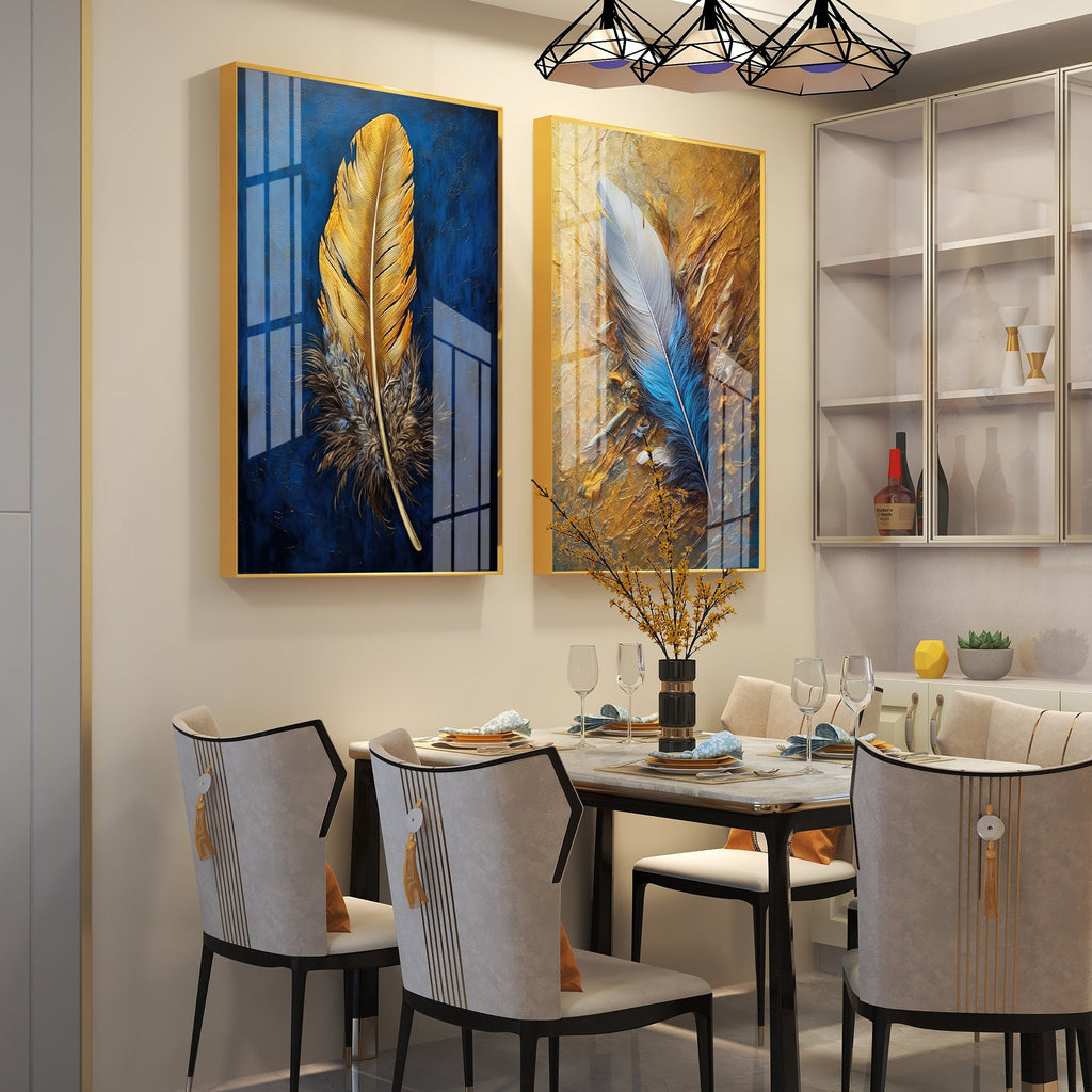 Feathered Elegance Premium Acrylic Vertical Wall Art (Set Of 2)