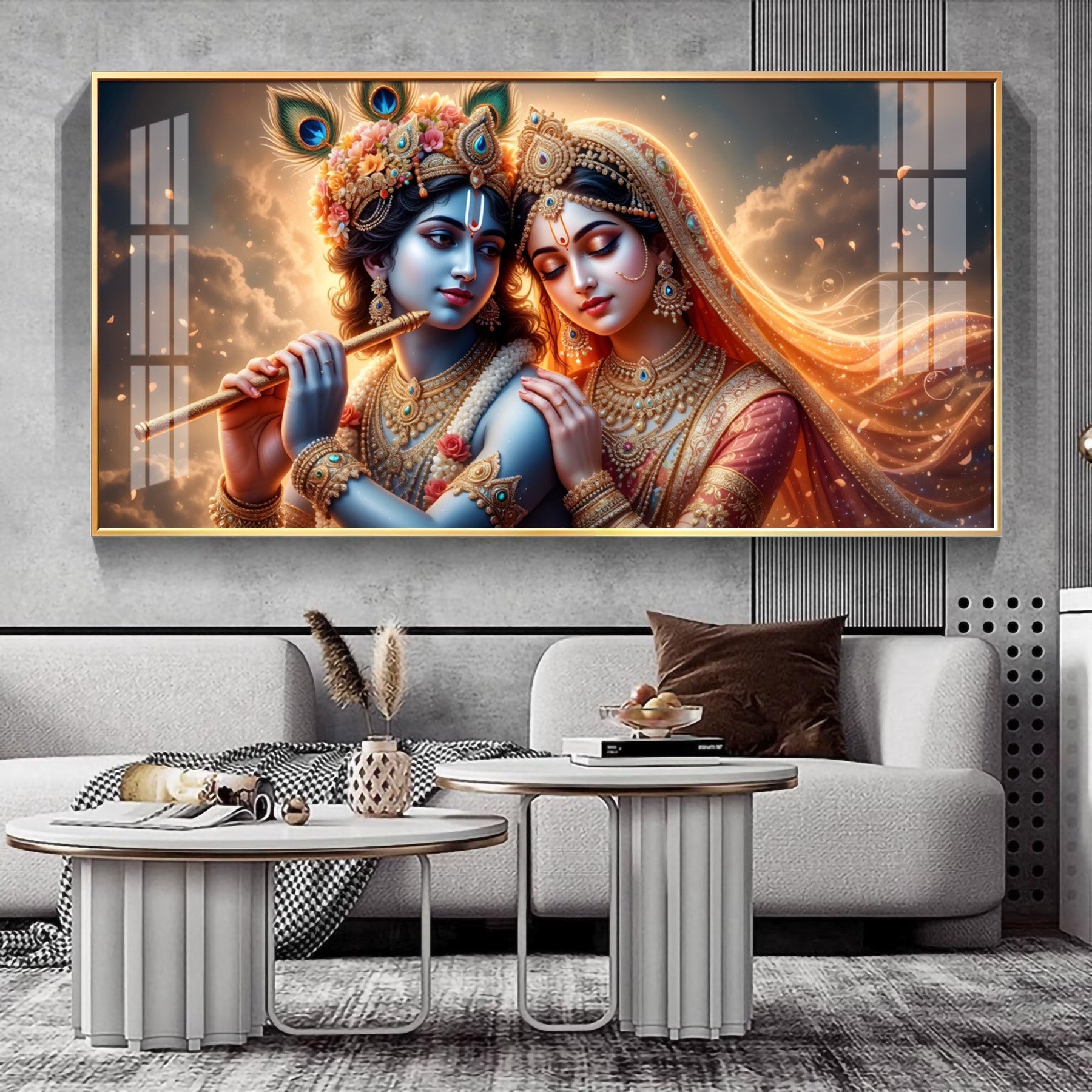 Krishna And Radha Together Premium Acrylic Horizontal Wall Art